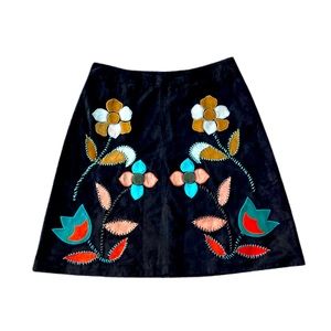 NWT Anthropologie Suede Leather Moulinette Soeurs Skirt in Black Size 6